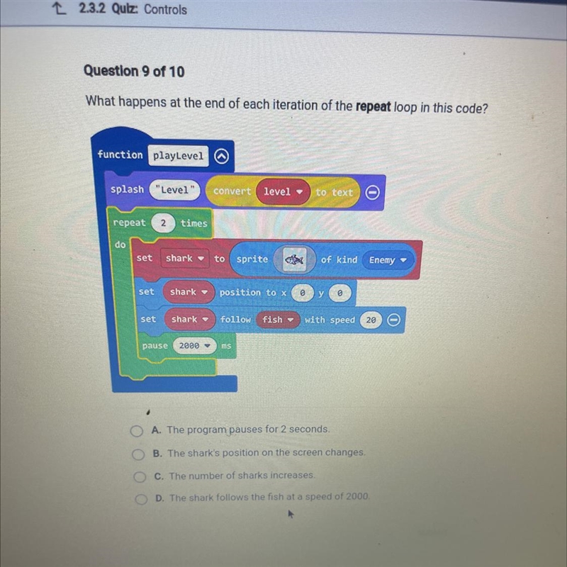 What happens at the end of each iteration of the repeat loop in this code? A. The-example-1