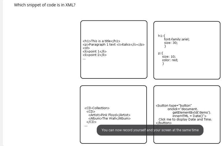 Which snippet of code is in XML?​-example-1