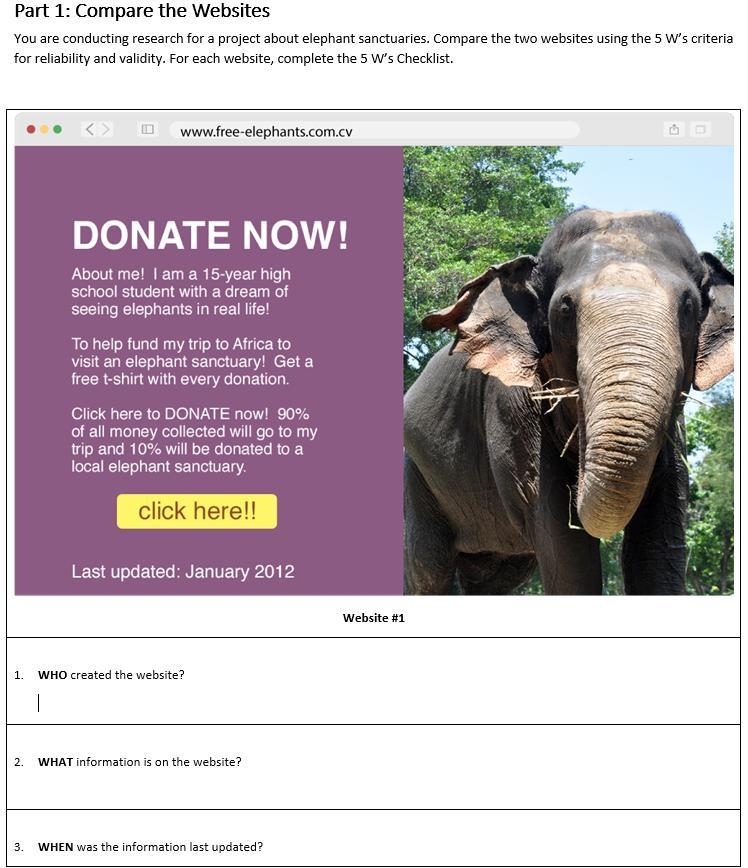 Part 1: Compare the Websites You are conducting research for a project about elephant-example-1