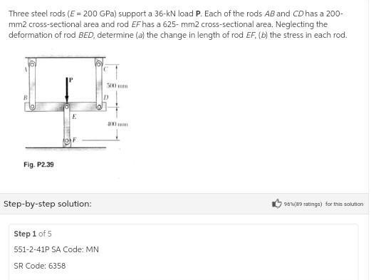 Time left 0:35:32 Three steel rod (E = 200 GPa) supports 36 KN Load P. Each of the-example-1