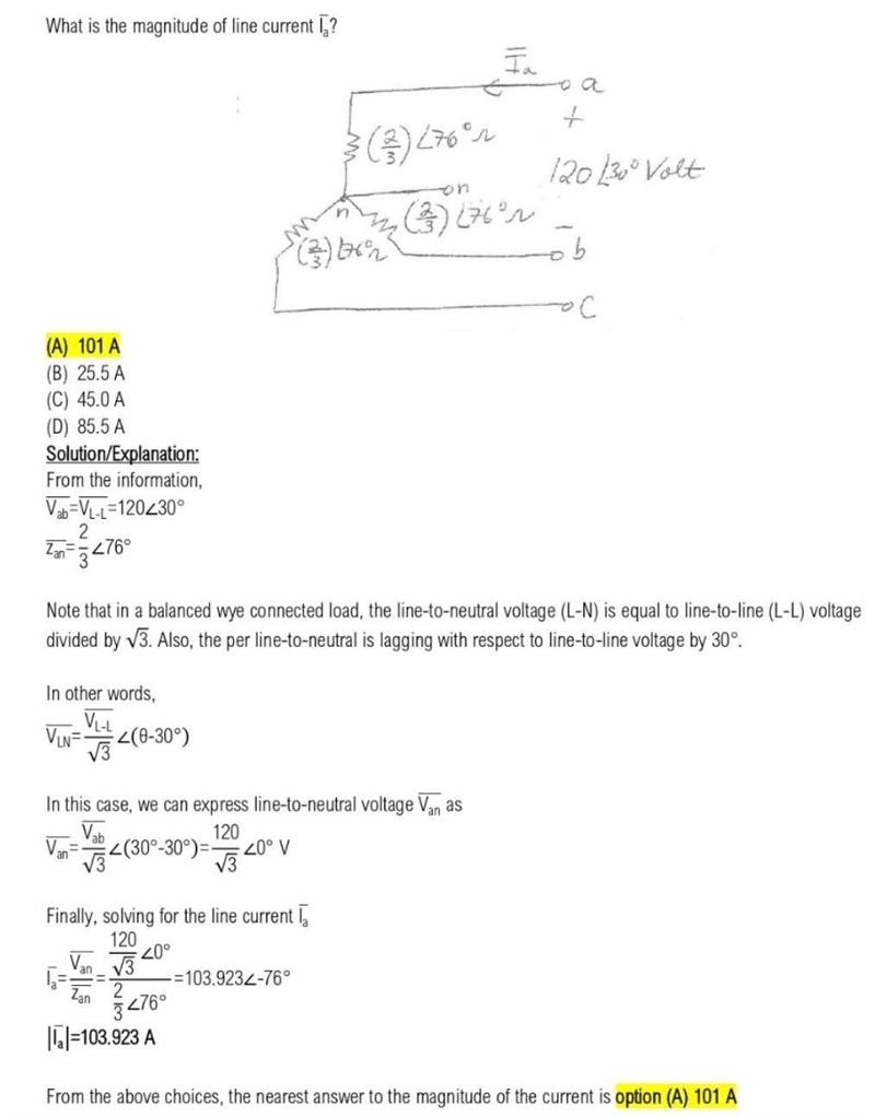 What is magnitude of line current Ia? ​-example-1