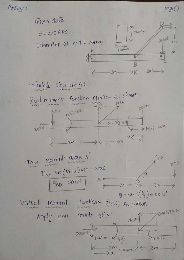 8-33. Bar abc has a rectangular cross section of 300 mm by 100 mm. Attached rod db-example-1