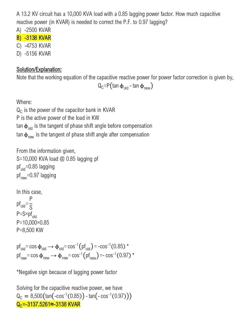 A 13.2 KV circuit has a 10,000 kVA load with a 0.85 lagging power factor. How much-example-1