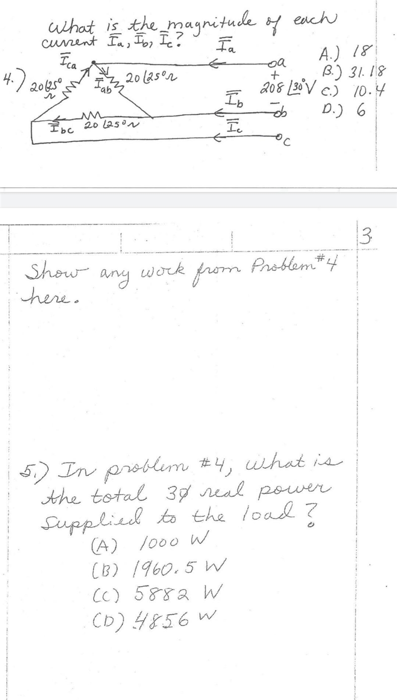 4.). What is the magnitude of current Ia, Ib, Ic? A.)18 B.) 31.18 C.)10.4 D.)6 5.) In-example-1