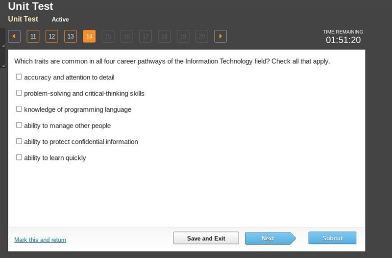 Which traits are common in all four career pathways of the Information Technology-example-1