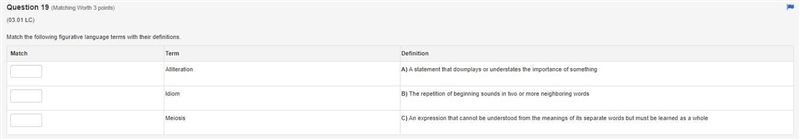 Match the following figurative language terms with their definitions. Match Term Definition-example-1