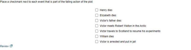 Place a checkmark next to each event that is part of the falling action of the plot-example-1