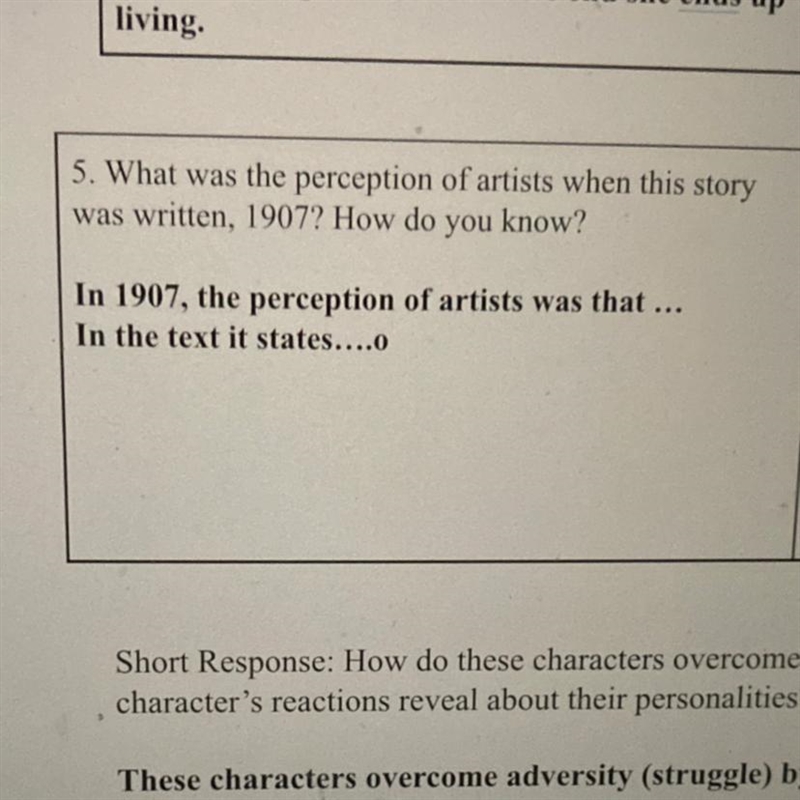 5. What was the perception of artists when this story was written, 1907? How do you-example-1