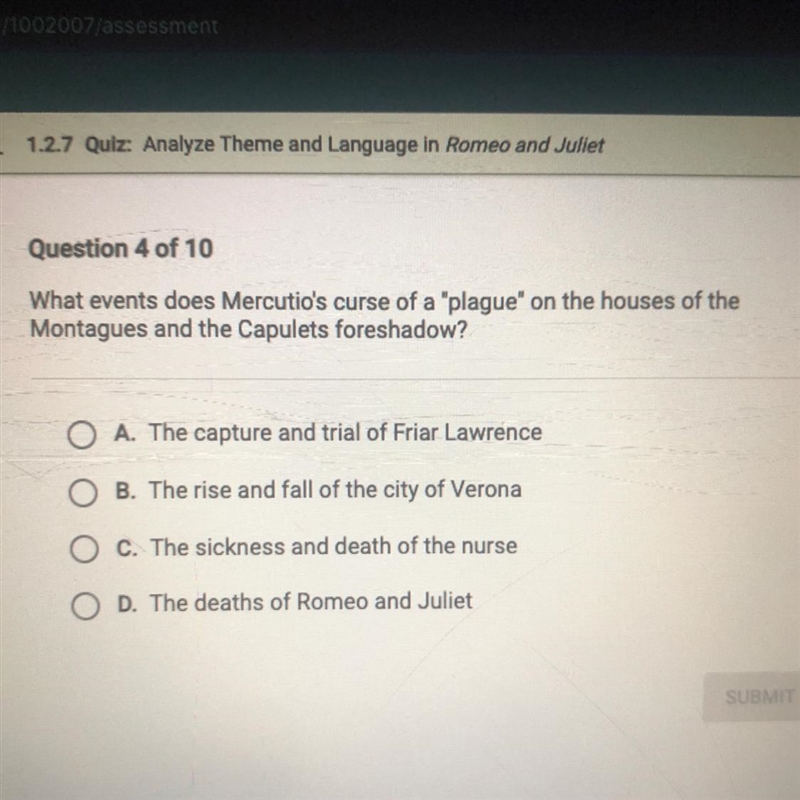 Question 4 of 10 What events does Mercutio's curse of a "plague" on the-example-1