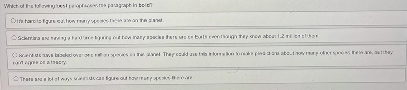 Help asap!! The paragraph: In total taxonomists have categorized and listed 1.2 million-example-1