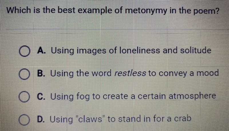 (“The Love Song of J. Alfred Prufrock”) Which is the best example of metonymy in the-example-1