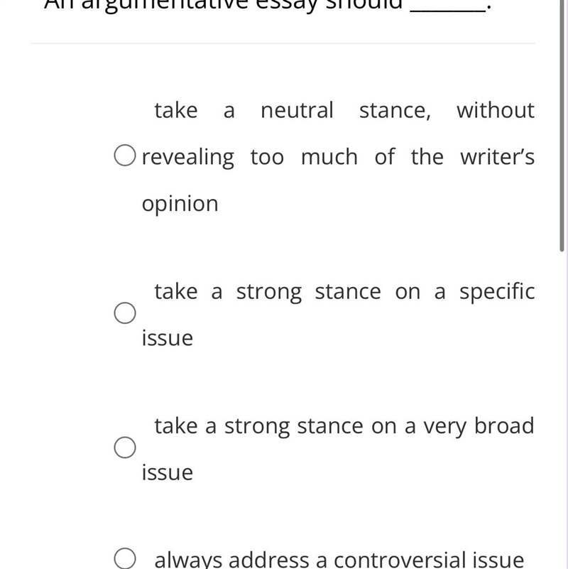 An argumentative essay should?-example-1