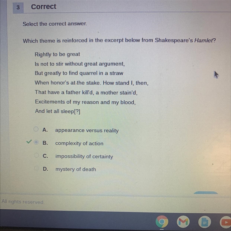 Which theme is reinforced in the excerpt below from Shakespeare’s hamlet?-example-1