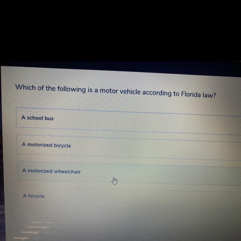 Which of the following is a motor vehicle according to Florida law? A school bus A-example-1