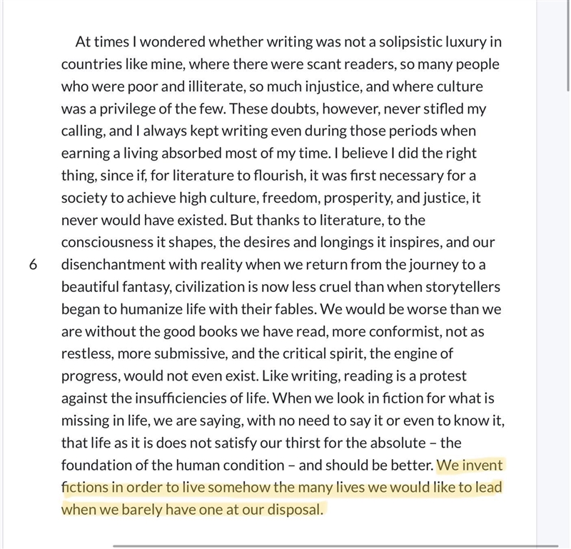 4. What does this line mean at the end of paragraph 6? “We invent fictions in order-example-1