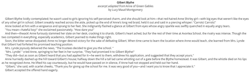 How does Anne change as a result of Gilbert's action at the end of the story? A. She-example-1