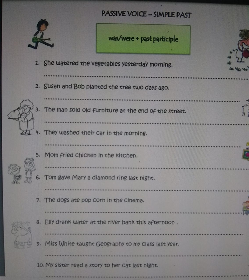 Hola, me podrian ayudar en este ejercicio es de ingles de PASSIVE VOICE – SIMPLE PAST-example-1