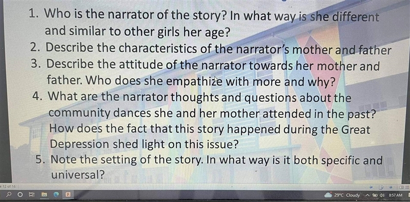 Who is the narrator of the story voices by alice munro​-example-1