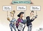 Study the cartoon Modern Window Shopping by Nate Beeler. 3 people are shopping on-example-1