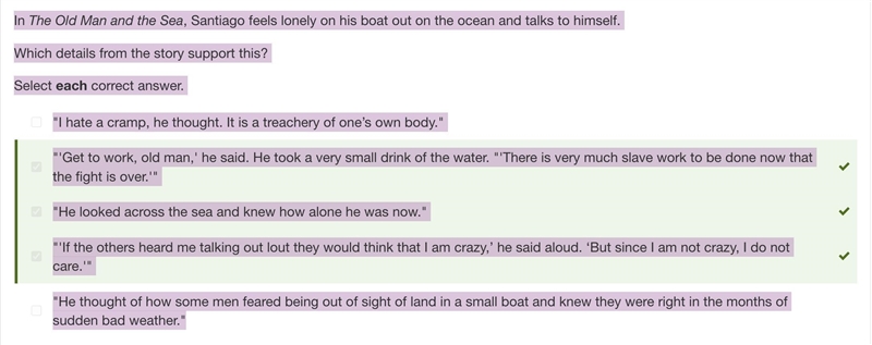 In The Old Man and the Sea, Santiago feels lonely on his boat out on the ocean and-example-1