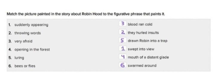 Match the picture painted in the story about Robin Hood to the figurative phrase that-example-1