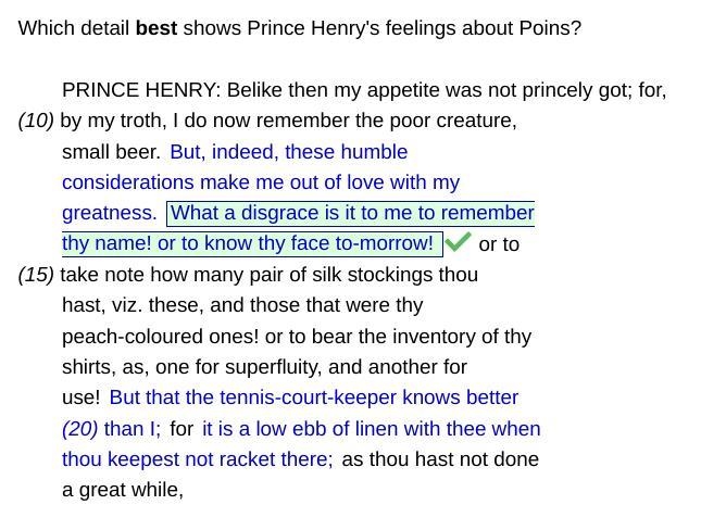 Which detail best shows Prince Henry's feelings about Poins? PRINCE HENRY: Belike-example-1