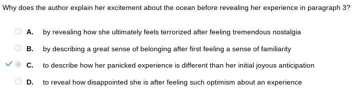 Why does the author explain her excitement about the ocean before revealing her experience-example-1