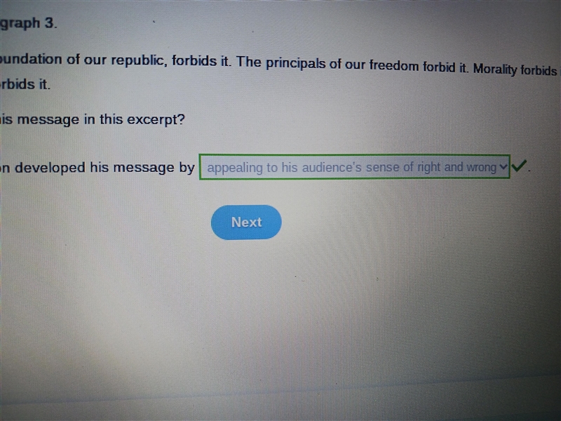 3 Select the correct answer from the drop-down menu. Read the excerpt from paragraph-example-1