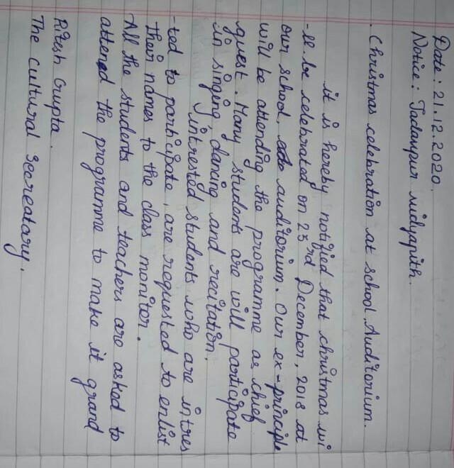 you are arun amita vice principal of m.s.s school write a notice announcing pre Christmas-example-1