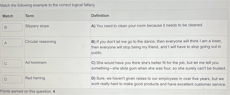 Match the following example to the correct logical fallacy.-example-1