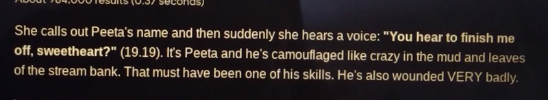 1. What big news does Katniss hear about Peeta? *-example-1