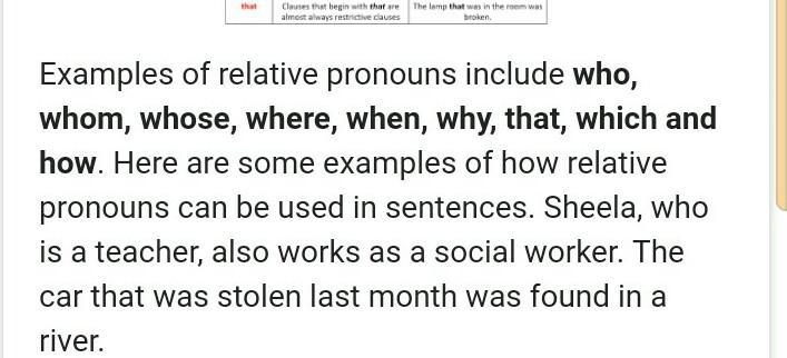 Identify the relative pronoun. A.which B.why C. What D. Where-example-1