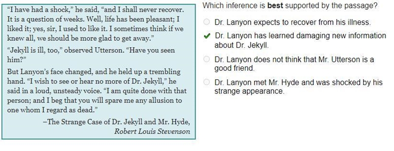 Which inference is best supported by the passage? Dr. Lanyon expects to recover from-example-1