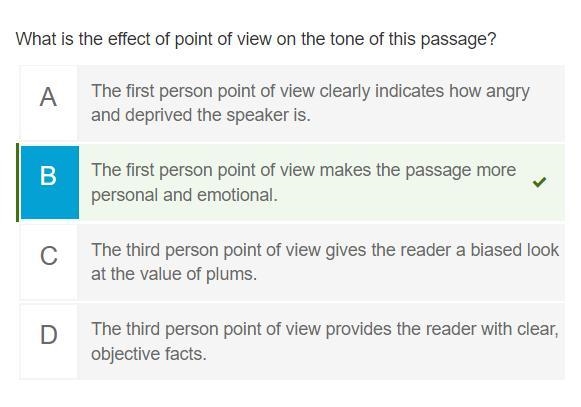 50 POINTS What is the effect of point of view on the tone of this passage? A)The first-example-1