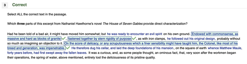 Which three parts of this excerpt from Nathaniel Hawthorne's novel The House of Seven-example-1