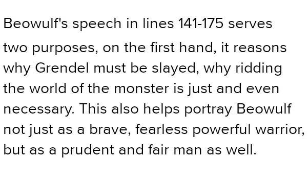 How does beowulf’s speech in lines 141-175 contribute to his characterization?-example-1