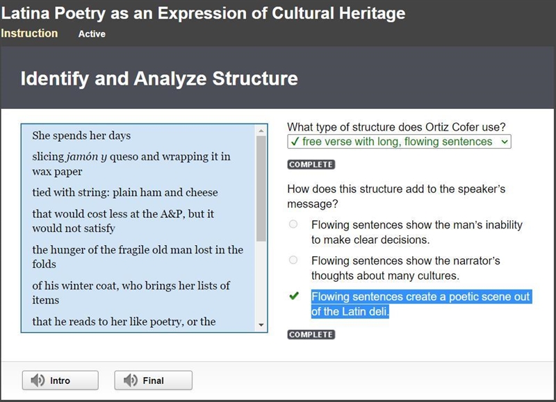 How does this structure add to the speaker’s message? A:) Flowing sentences show the-example-1