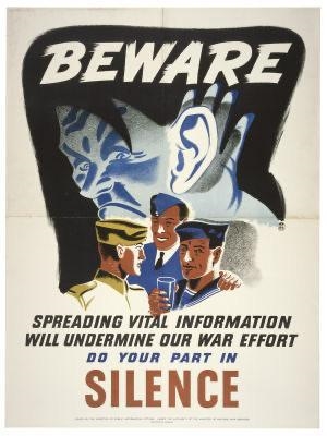 This World War II poster was designed to encourage Americans to avoid sharing information-example-1