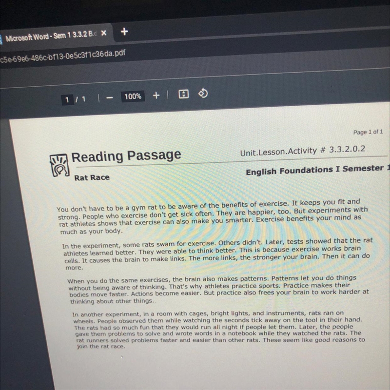 What did exercise help the rats in the study do? Click to view the passage "Rat-example-1