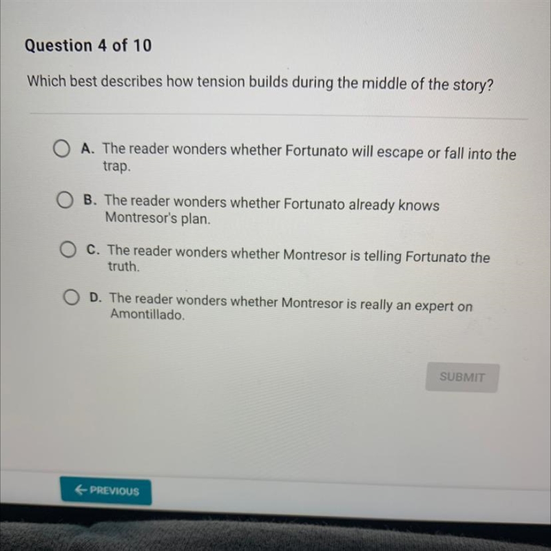 Which best describes how tension builds up during the middle of the story?-example-1