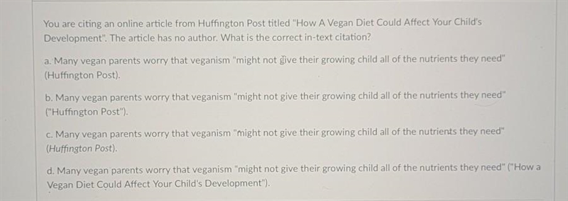 You are citing an online article from Huffington Post titled "How A Vegan Diet-example-1