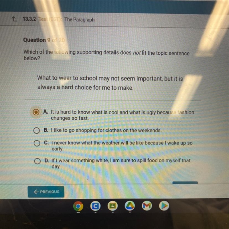 Which of the following supporting details does not fit the topic sentence below? What-example-1