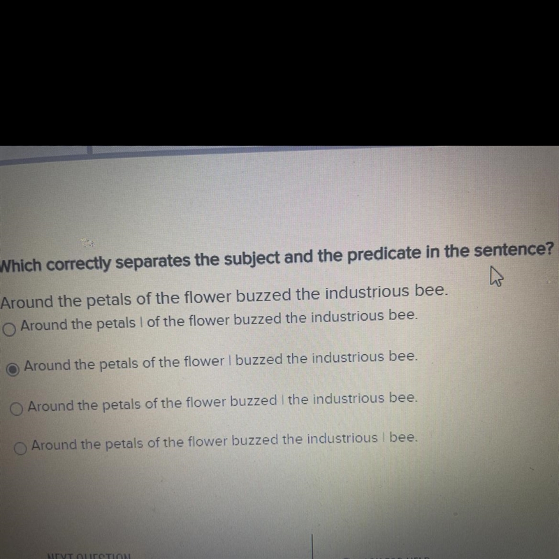 Which correctly separates the subject and the predicate in the sentence? Around the-example-1