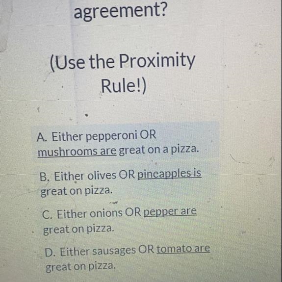 Which sentence with a compound subject joined by “or” has correct subject/verb agreement-example-1