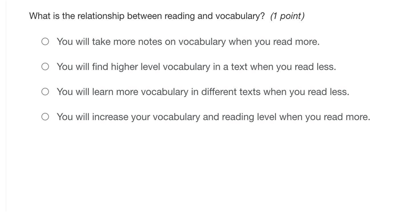 What is the relationship between reading and vocabulary?(1 point)-example-1