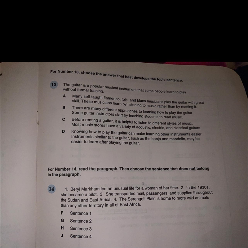 13 answer that best develop the topic sentence. 14 choose the sentence that does not-example-1