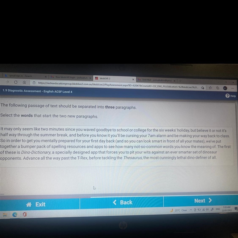 1.9 Diagnostic Assessment - English ACSF Level 4 The following passage of text should-example-1