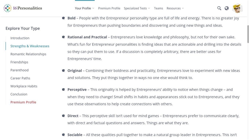 What are the strengths of an entrepreneur from the section?-example-1