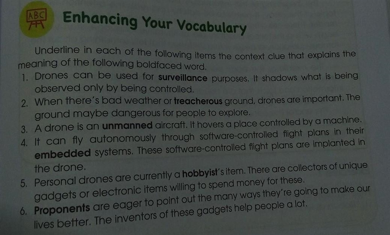 Underline in each of the following items the context clue that explains the meaning-example-1