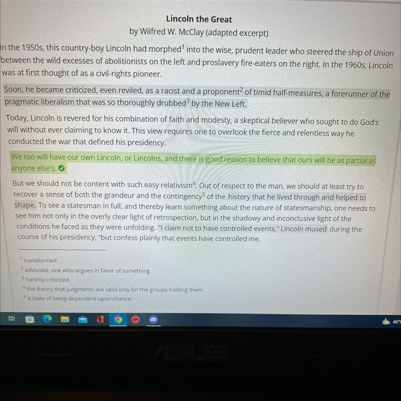 Part C Now, think of another inference you made about the excerpt of "Lincoln-example-1